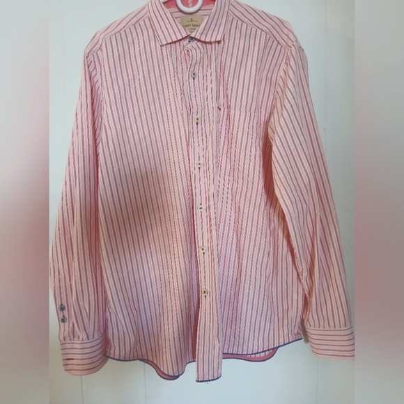 Tommy Bahama Jeans Mens Size L Pink Striped  Modern Fit Long Sleeve Shirt FL - Picture 1 of 9